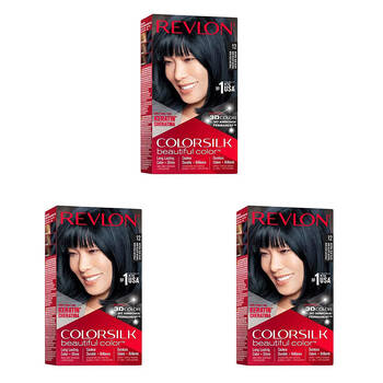 3PK Revlon ColorSilk Permanent Hair Dye Ammonia-Free 12 Natural Blue Black