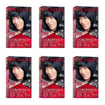 6PK Revlon ColorSilk Permanent Hair Dye Ammonia-Free 12 Natural Blue Black
