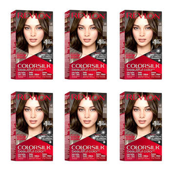 6PK Revlon ColorSilk Permanent Hair Colour Dye Ammonia-Free 41 Medium Brown
