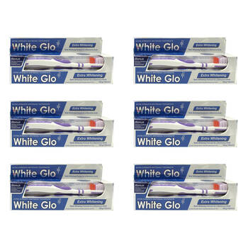 6x 2pc White Glo Extra Whitening Toothpaste & Toothbrush Dental Care Set 150g