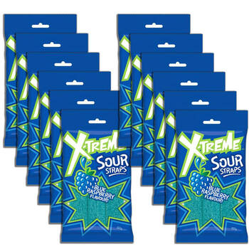12PK X-Treme Sour Blue Raspberry Straps Fruit Lollies Confectionery 160g