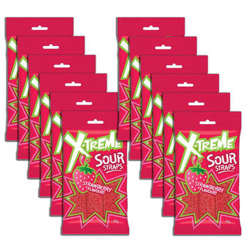 12PK X-Treme Sour Strawberry Straps Fruit-Flavoured Lollies Candy 160g