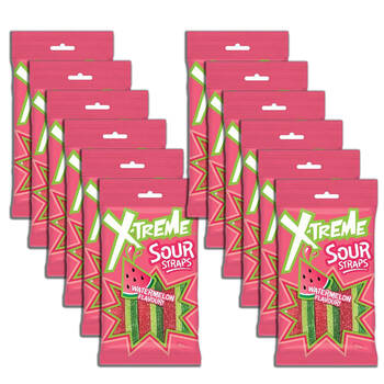 12PK X-Treme Sour Watermelon Straps Fruit-Flavoured Lollies Candy 160g