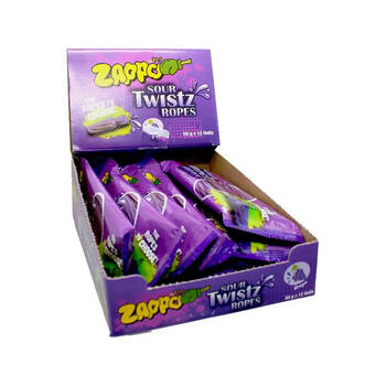 12PK Zappo Sour Twistz Ropes Grape Chews Fruit Lollies Confectionery 50g