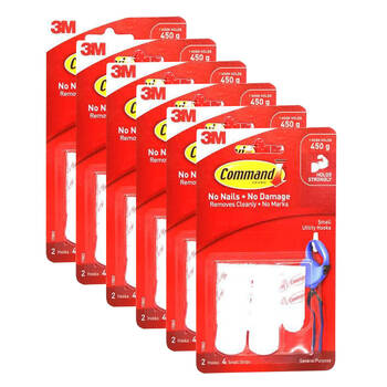 6x 3pc 3M Command No Nail Small Hanging Utility Wall Hook Holds 450g White
