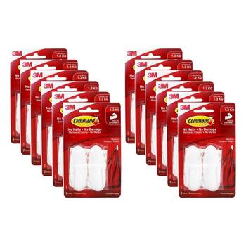 12x 2pc 3M Command No Nail Medium Designer Hanging Wall Hook Holds 1.3kg White