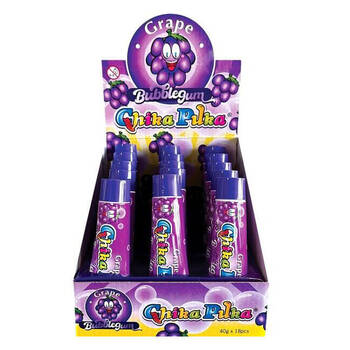 18PK Chika Puka Fairy Floss Squeezable Chewy Bubble Gum 40g Grape Fruit Flavour
