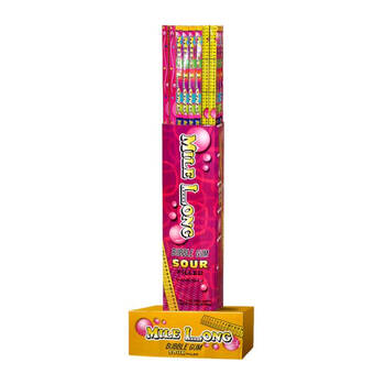 48PK Mile Long Sour Filled Bubblegum Sticks Confectionery 85g Pink