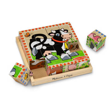 16pc Melissa & Doug Cube Puzzle - Farm Animals Wooden Kids Toy Jigsaw 3y+