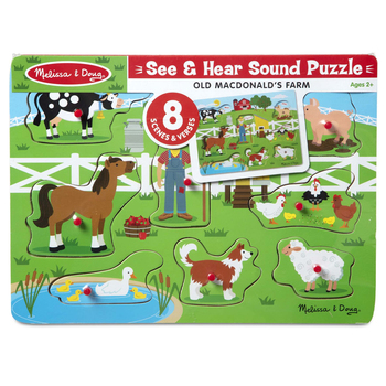 8pc Melissa & Doug Wooden Old MacDonald Farm Sound Peg Puzzle