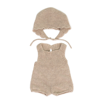 2pc Miniland Clothing Eco Knitted Rompers & Bonnet For 38cm Doll 3y+