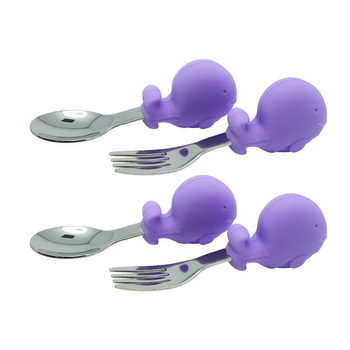 4pc Marcus & Marcus Willo Whale Palm Grasp Cutlery Set 18m+ Lilac
