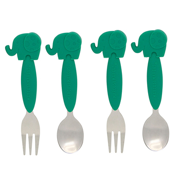 2PK 2pc Marcus & Marcus Spoon & Fork Cutlery Set Baby 3m+ Green Elephant