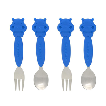 4pc Marcus & Marcus Silicone Children's Cutlery Blue Hippo 3yrs+