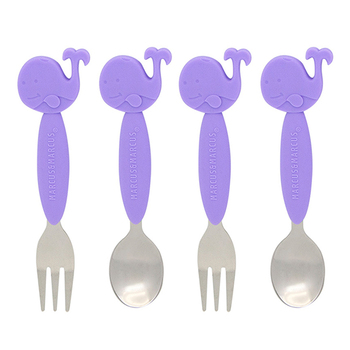 2PK 2pc Marcus & Marcus Spoon & Fork Cutlery Set Baby 3m+ Lilac Whale