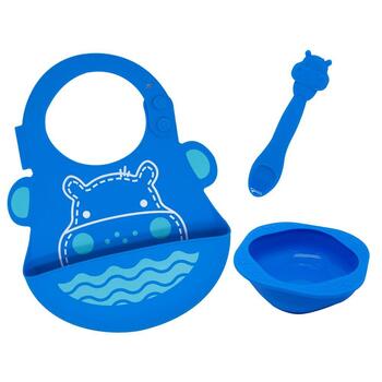 3pc Marcus & Marcus Toddler Gift Set Lucas Hippo Blue 6 m+ 