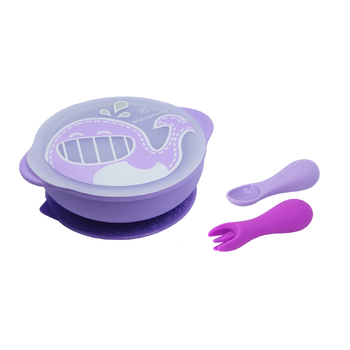 3pc Marcus & Marcus Toddler First Self Feeding Set Lilac Whale 12m+