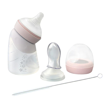 Marcus & Marcus Silicone Angled Feeding Bottle & Spoon Pink 6M+