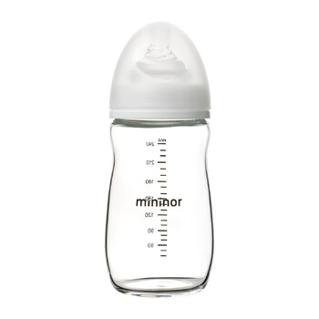 Mininor Baby 240ml Feeding Glass Bottle w/ Silicone Teat 3m+ Clear