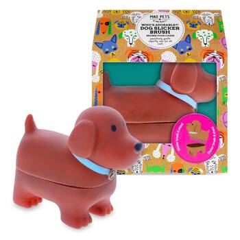 Mad Pets Dog Shaped Slicker Grooming Fur Brush and Stand Brown