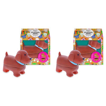 2PK Mad Pets Dog Shaped Slicker Grooming Fur Brush and Stand Brown