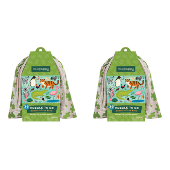 2x 36pc Mudpuppy To Go Jigsaw Puzzle 31x23cm Animals of the World Kids Game 3y+