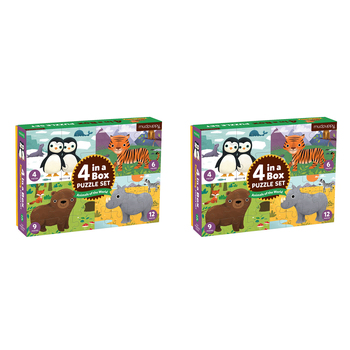 2PK Mudpuppy Kids 4 In A Box Jigsaw Puzzle Set Animals 3y+