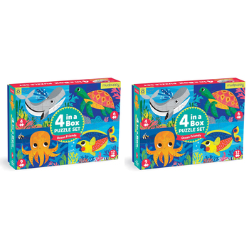 2PK Mudpuppy Kids 4 In A Box Jigsaw Puzzle Set Ocean Friends 3+