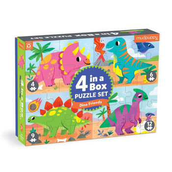 Mudpuppy Kids 4 In A Box Jigsaw Puzzle Set Dino Friends 3+