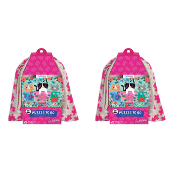 2x 36pc Mudpuppy Kids Jigsaw Puzzle To Go w/ Pouch 30.5x23cm Teacup Kitten 3+