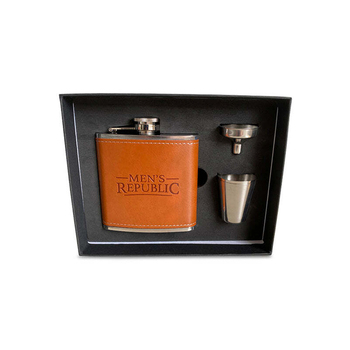 4pc Men's Republic Hip Flask, Funnel and 2 Cups Gift Set