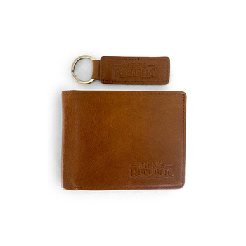 Men's Republic Leather Wallet And Keyring Set Brown