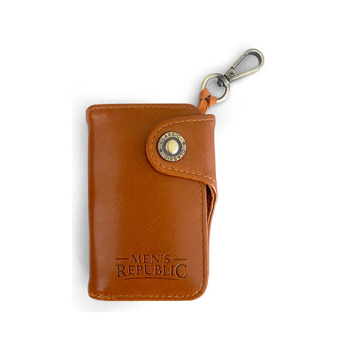 Men's Republic Leather Key Ring Holder Case Gift Set Brown
