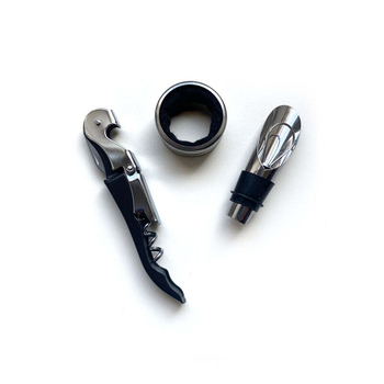 3pc Men's Republic Wine Tool Pourer/Collar/Corkscrew Gift Set