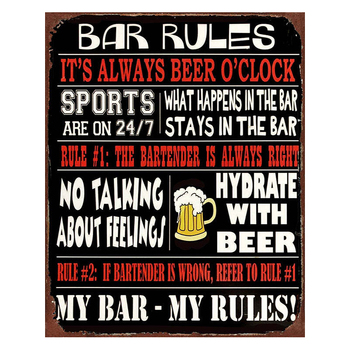 Men's Republic Retro Vintage Style Bar Rules Sign 50x30cm