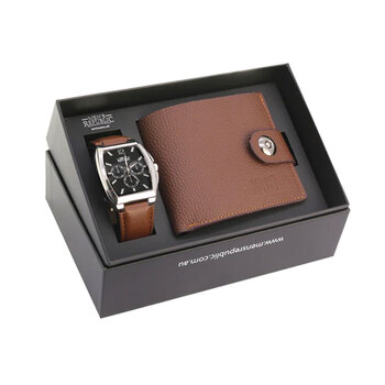 Men's Republic Watch Set with Leather Wallet - Brown