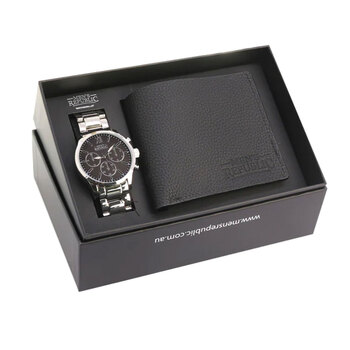 Men's Republic Watch Set with Leather Wallet - Black