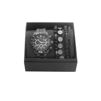 Men’s Republic Quartz Watch Set and 3 Bracelets Elegant Gift Set -Gun Metal