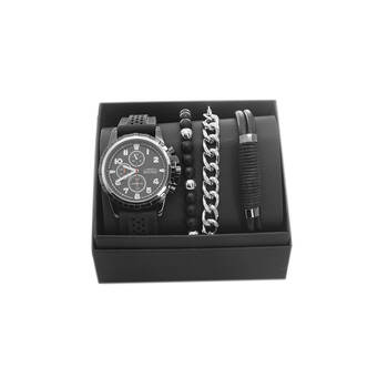 Men's Republic Watch Set with 3 Bracelets Gift Set - Bold Classic Black