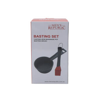 Men’s Republic Basting Set with Cast Iron Pot and Brush for BBQ - Black
