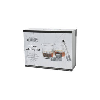 12pc Men's Republic Deluxe Whiskey Set with Chilling Stones & Tong - Clear