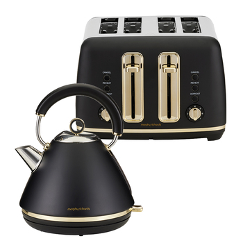 Morphy Richards Ascend 1.5L Pyramid Kettle & 4 Slice Toaster Soft Gold & Black