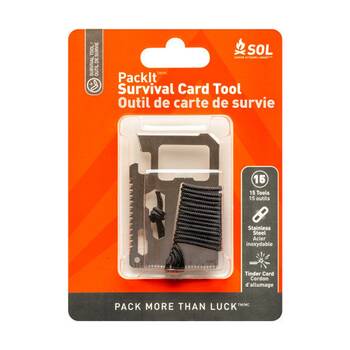 SOL PackIt Survival Card Tool 15-Tool Wallet-Sized Stainless Steel Tinder Cord