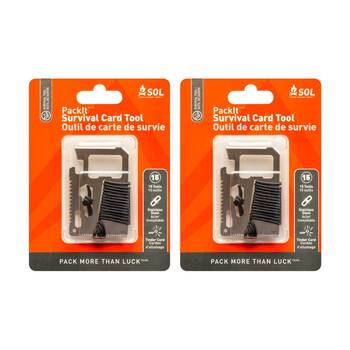 2PK SOL Survival Card Tool 15-Tool Wallet-Sized Stainless Steel Tinder Cord