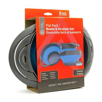 3pc SOL Flat Pack Bowls And Strainer Set Collapsible 1.5L 2.5L