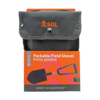 SOL Packable Field Shovel Carbon Steel Head Serrated Saw Edge Foldable Pouch