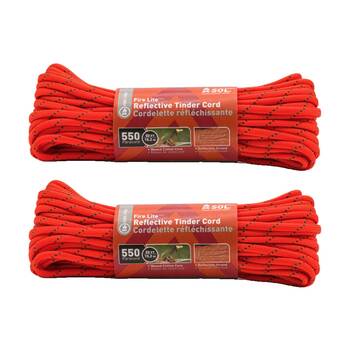 2PK SOL Tinder Cord 550 Grade High Visibility Fire Starter Paracord 50ft
