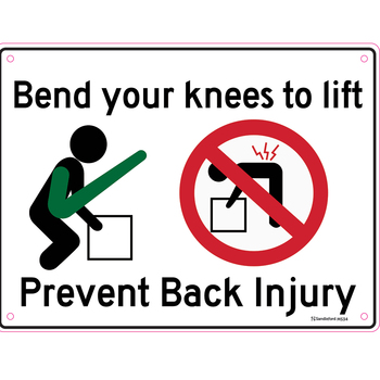 Bend Your Knees To Lift Prevent Back Injury Sign 225x300x1mm Polypropylene