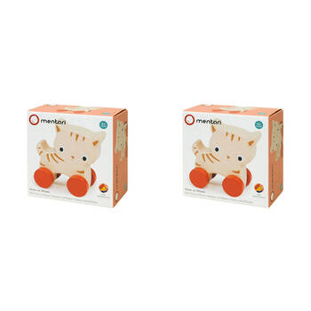 2PK Mentari Kitten On Wheels Pull Along Kids 11cm Wooden Toy 6m+