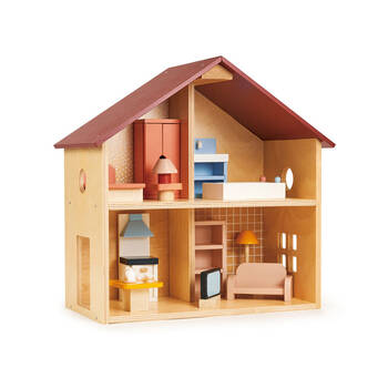 Mentari Wooden Poppets Doll House w/ Furniture Kids Toy 3y+